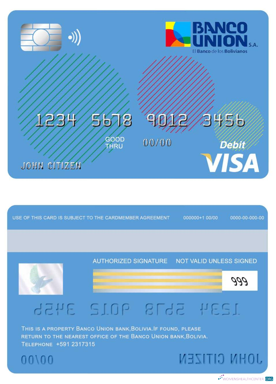 Download Bolivia Banco Union bank visa card Photoshop template